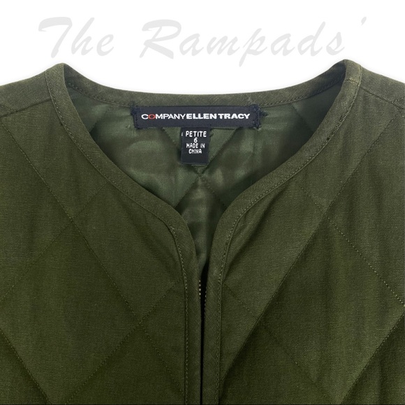Company Ellen Tracy Quilted Hunter Green Army Zip-up Jacket Size Petite 6 - Picture 10 of 12
